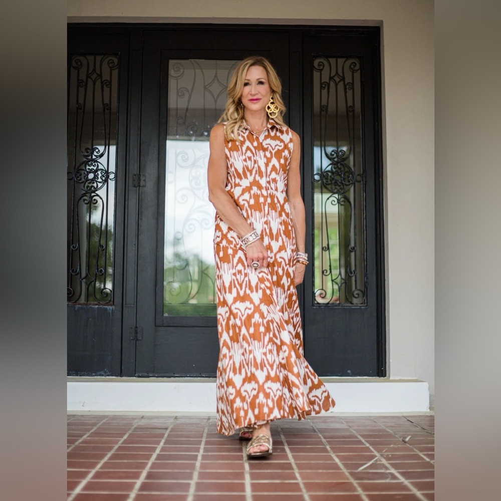 Livro Shirtdress In Caramel Ikat Size Medium
